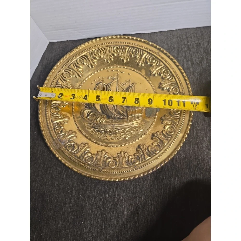 Vintage BRASS Embossed Plate Wall Hanging 12